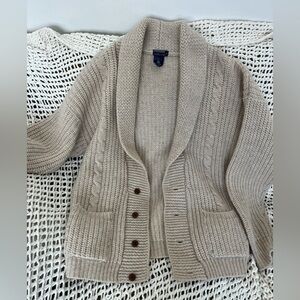 Vintage Clasic Beige Cable Knit 100% Wool Cardigan